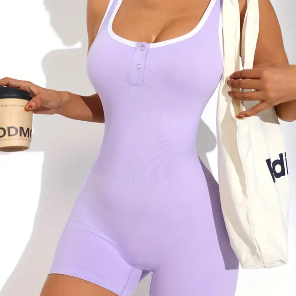 Callie Lives Lavender Sleeveless Booty Pocket Wrestling Shorts Romper